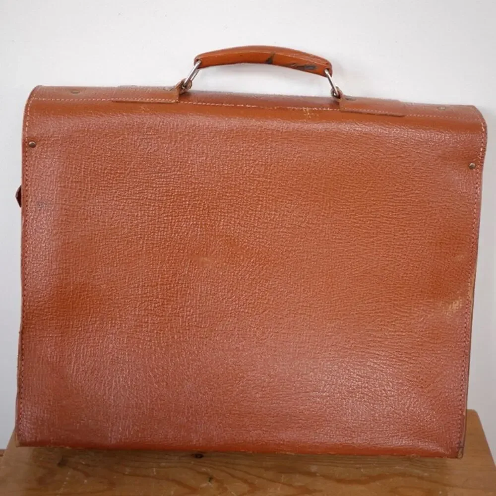 Vintage Dutch Amsterdam Cowhide Leather Briefcase Laptop Attaché Bag w/ Keys